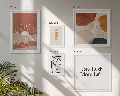 Gallery wall Stylish abstract sun graphics