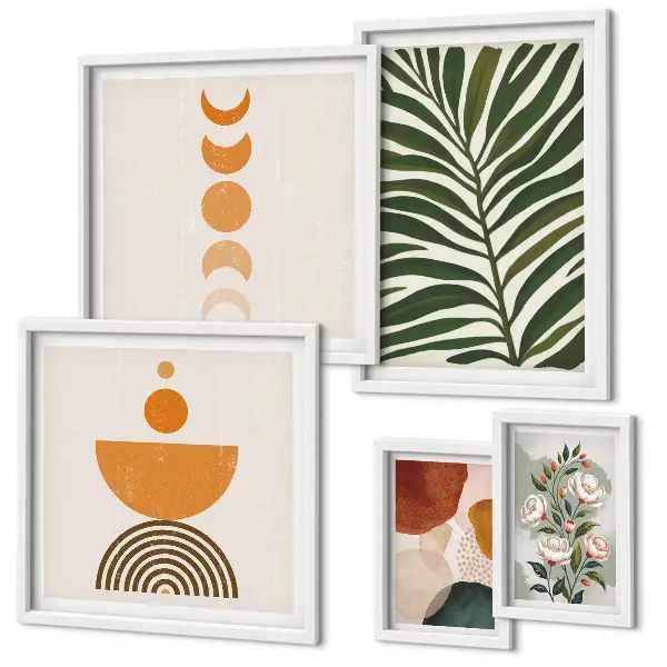 Framed photo set with bohemian plant patterns and shapes