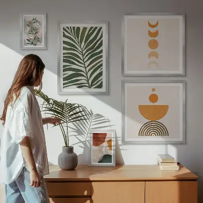 Framed photo set with bohemian plant patterns and shapes