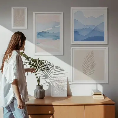 Abstract landscapes leaves framed photo set