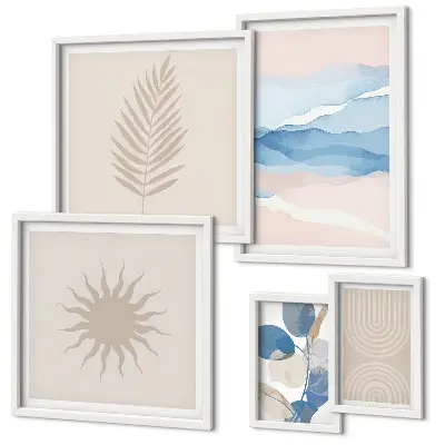 Set of 5 wall art pieces Abstract plant waves