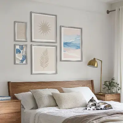 Set of 5 wall art pieces Abstract plant waves