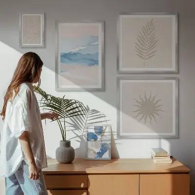 Set of 5 wall art pieces Abstract plant waves