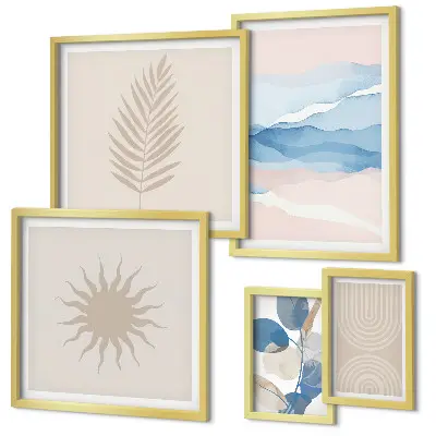 Set of 5 wall art pieces Abstract plant waves