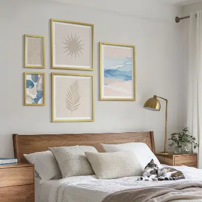Set of 5 wall art pieces Abstract plant waves