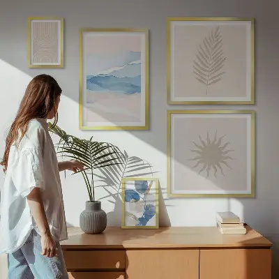 Set of 5 wall art pieces Abstract plant waves