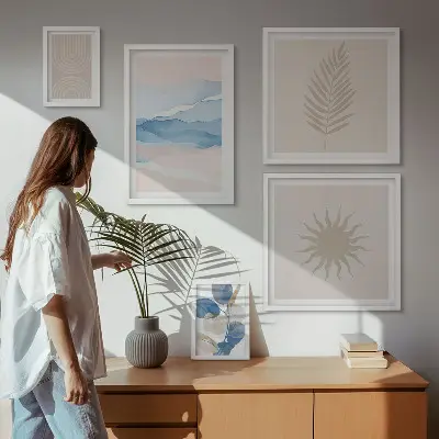 Set of 5 wall art pieces Abstract plant waves