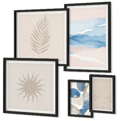 Set of 5 wall art pieces Abstract plant waves
