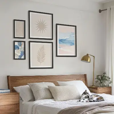 Set of 5 wall art pieces Abstract plant waves