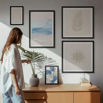 Set of 5 wall art pieces Abstract plant waves