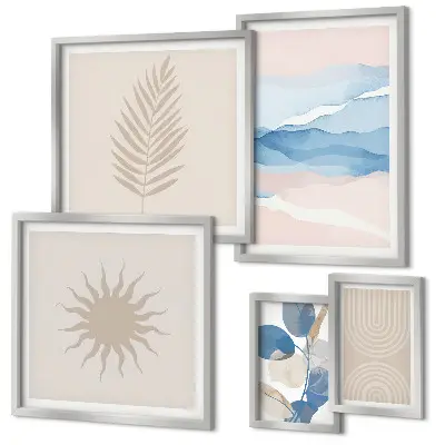 Set of 5 wall art pieces Abstract plant waves
