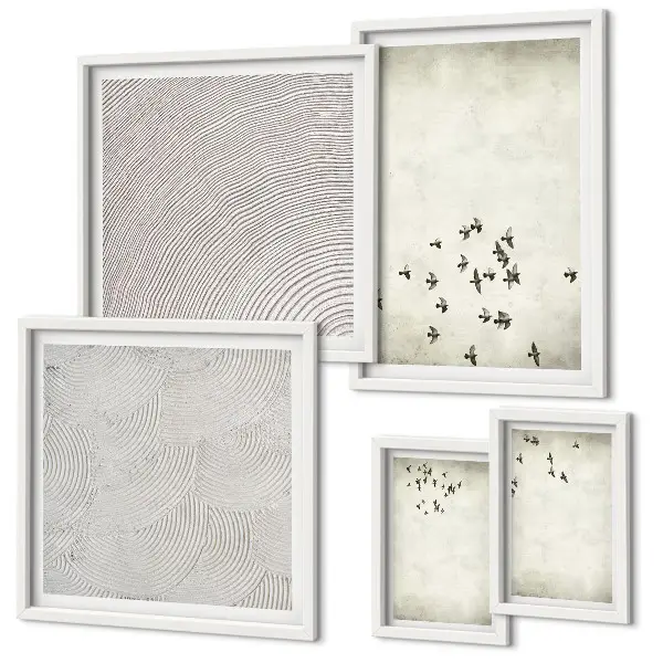 Set of 5 wall art pieces Minimalist bird painting