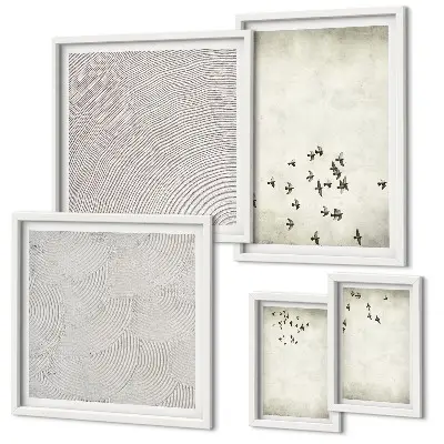 Set of 5 wall art pieces Minimalist bird painting