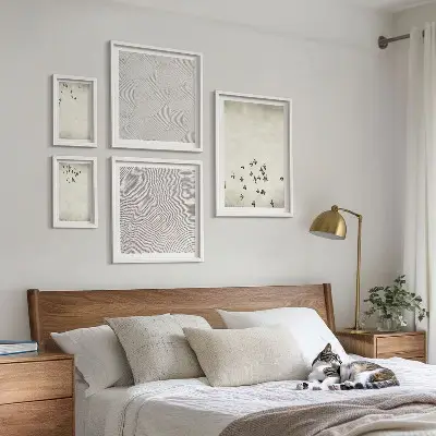 Set of 5 wall art pieces Minimalist bird painting