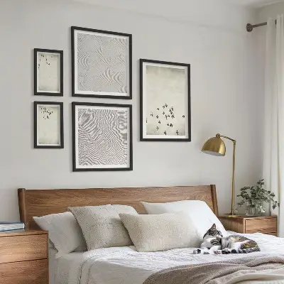 Set of 5 wall art pieces Minimalist bird painting