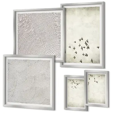 Set of 5 wall art pieces Minimalist bird painting