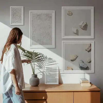 Geometric cardboard stone set framed photo display