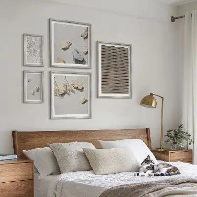 Framed photo set with natural wood and stone textures