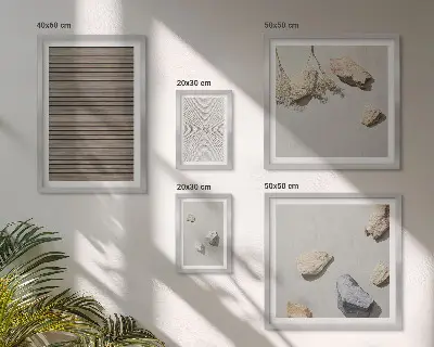 Framed photo set with natural wood and stone textures