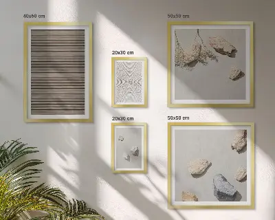 Framed photo set with natural wood and stone textures