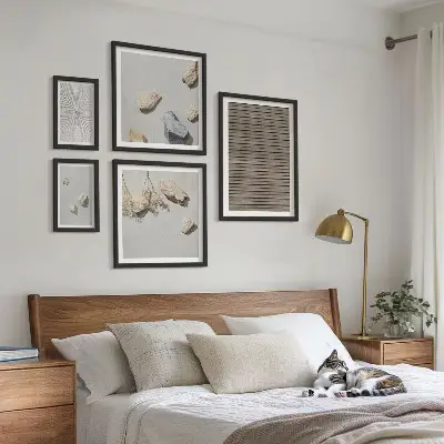 Framed photo set with natural wood and stone textures