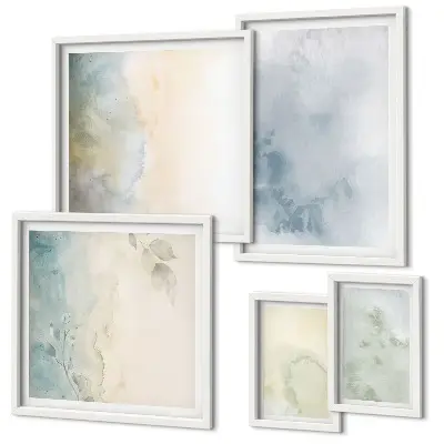 Set of 5 wall art pieces Pastel watercolors on canvas