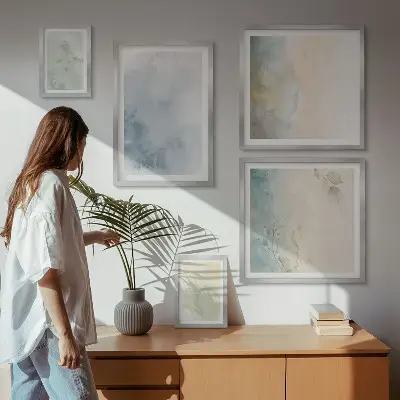Set of 5 wall art pieces Pastel watercolors on canvas
