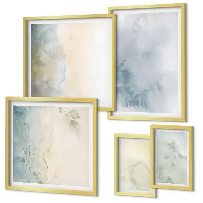 Set of 5 wall art pieces Pastel watercolors on canvas