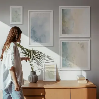 Set of 5 wall art pieces Pastel watercolors on canvas