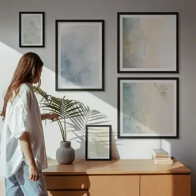 Set of 5 wall art pieces Pastel watercolors on canvas