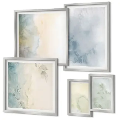 Set of 5 wall art pieces Pastel watercolors on canvas