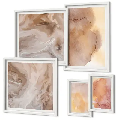 Gallery wall with warm watercolor colorful textures