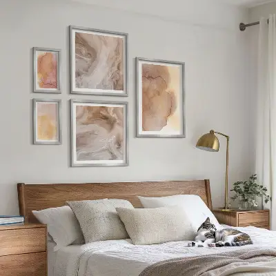 Gallery wall with warm watercolor colorful textures