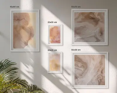 Gallery wall with warm watercolor colorful textures