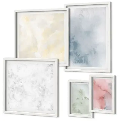 Set of 5 wall art pieces Pastel watercolors on canvas