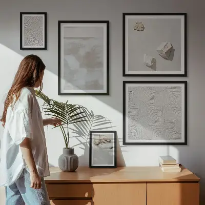 Framed photo set with sand stones boho texture