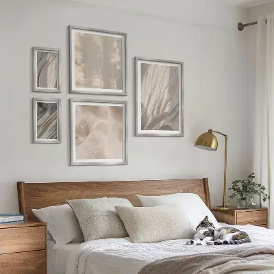 Set of 5 wall art pieces Natural boho fabrics close-up