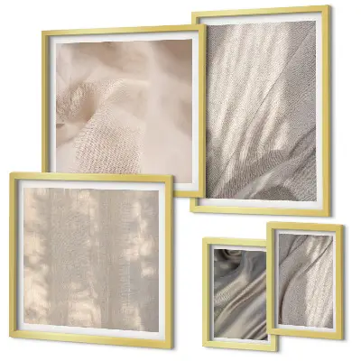 Set of 5 wall art pieces Natural boho fabrics close-up