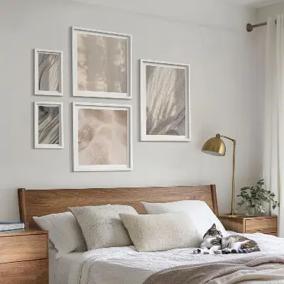 Set of 5 wall art pieces Natural boho fabrics close-up