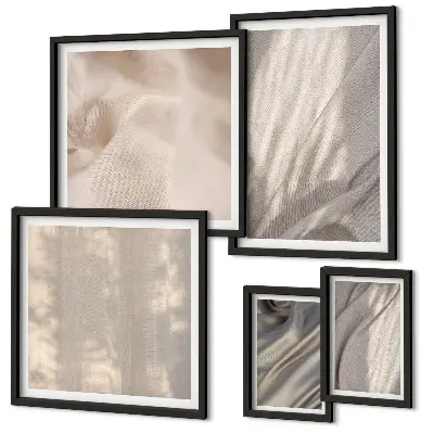 Set of 5 wall art pieces Natural boho fabrics close-up