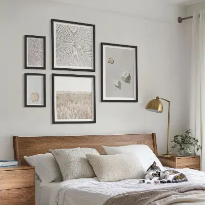 Light boho sand textures wall art set of 5 pieces