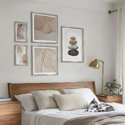 Abstract pastel shapes framed photo set