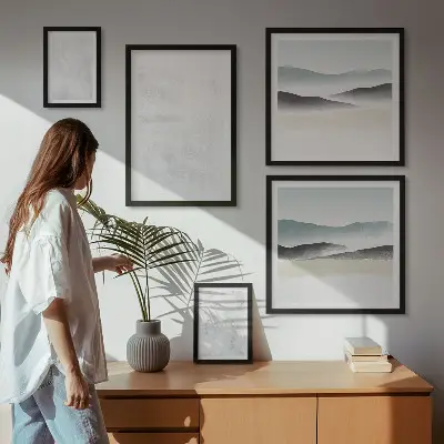 Set of 5 wall art pieces White spots abstract background