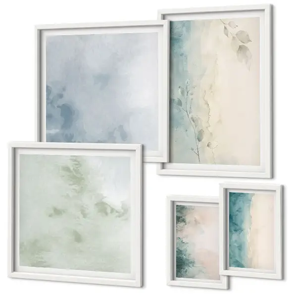 Set of 5 wall art pieces Spilled watercolors canvas minimalism