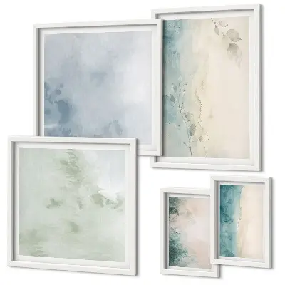 Set of 5 wall art pieces Spilled watercolors canvas minimalism