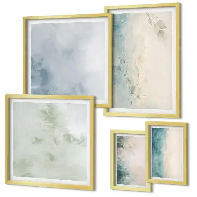 Set of 5 wall art pieces Spilled watercolors canvas minimalism
