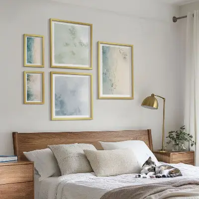 Set of 5 wall art pieces Spilled watercolors canvas minimalism