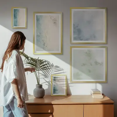 Set of 5 wall art pieces Spilled watercolors canvas minimalism