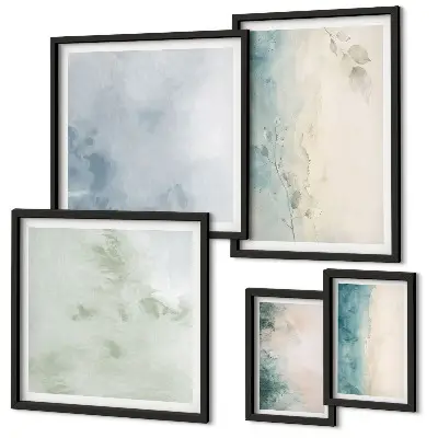 Set of 5 wall art pieces Spilled watercolors canvas minimalism
