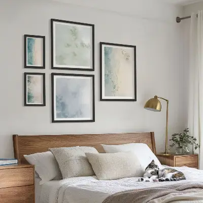 Set of 5 wall art pieces Spilled watercolors canvas minimalism